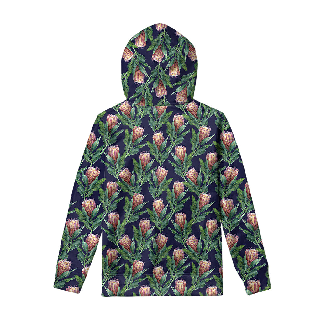 Watercolor Protea Pattern Print Pullover Hoodie