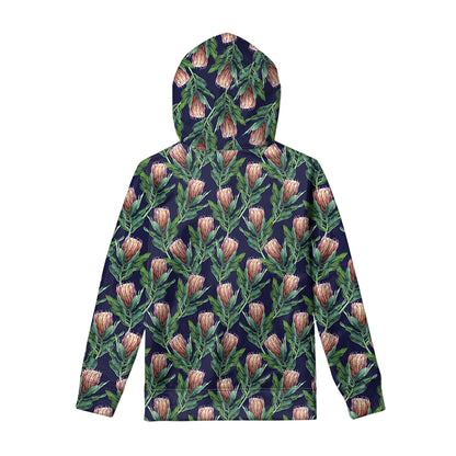 Watercolor Protea Pattern Print Pullover Hoodie