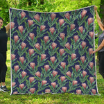 Watercolor Protea Pattern Print Quilt