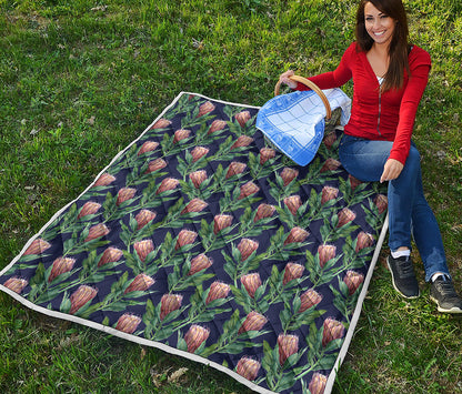 Watercolor Protea Pattern Print Quilt