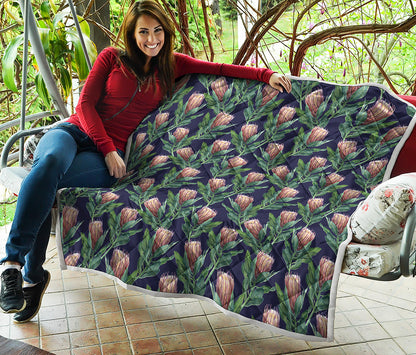 Watercolor Protea Pattern Print Quilt