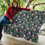 Watercolor Protea Pattern Print Quilt