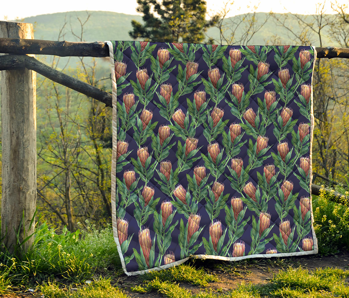Watercolor Protea Pattern Print Quilt
