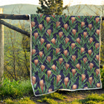 Watercolor Protea Pattern Print Quilt