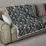Watercolor Protea Pattern Print Quilt