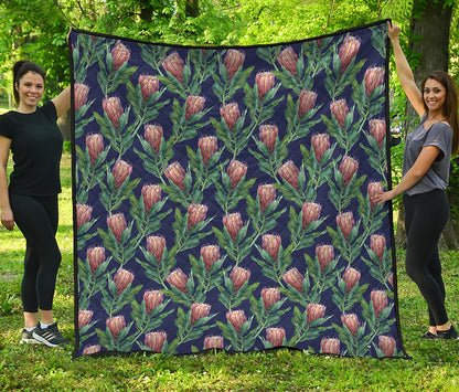 Watercolor Protea Pattern Print Quilt