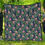 Watercolor Protea Pattern Print Quilt