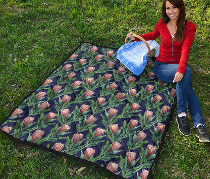 Watercolor Protea Pattern Print Quilt
