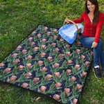 Watercolor Protea Pattern Print Quilt