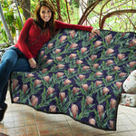 Watercolor Protea Pattern Print Quilt