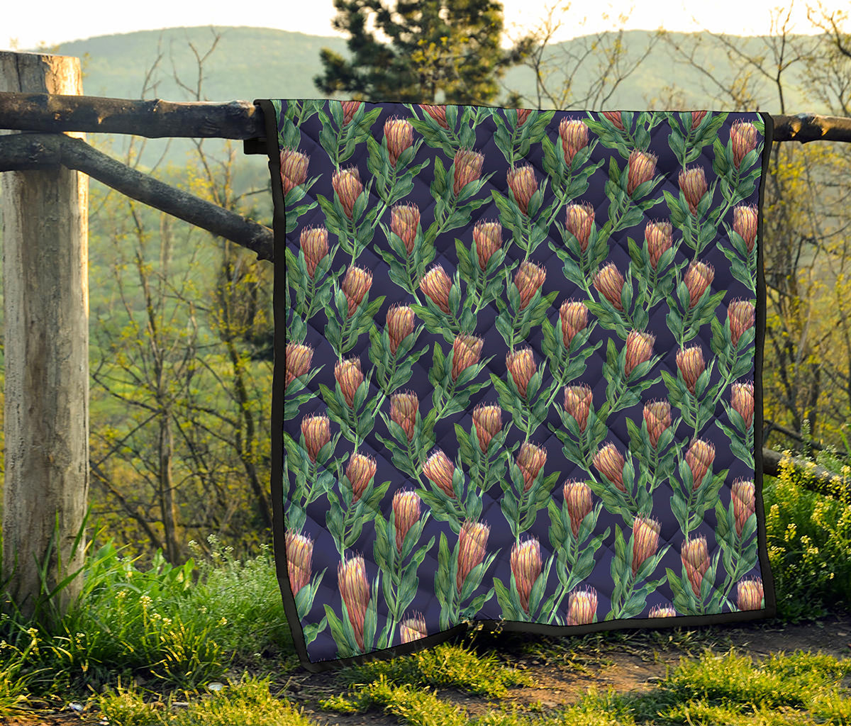Watercolor Protea Pattern Print Quilt