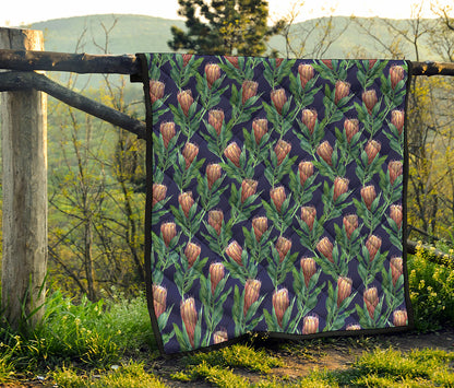 Watercolor Protea Pattern Print Quilt