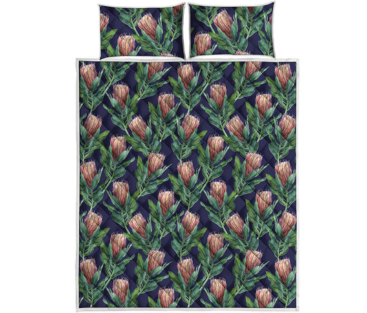Watercolor Protea Pattern Print Quilt Bed Set