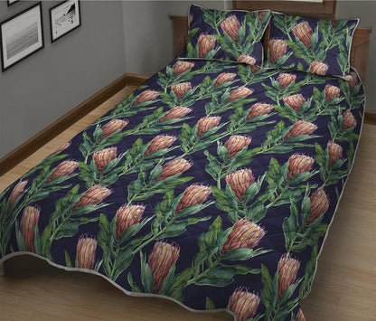 Watercolor Protea Pattern Print Quilt Bed Set