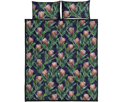 Watercolor Protea Pattern Print Quilt Bed Set