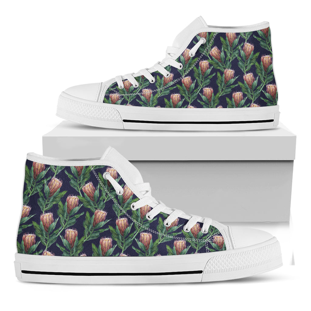 Watercolor Protea Pattern Print White High Top Shoes