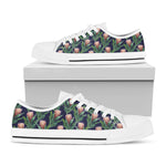 Watercolor Protea Pattern Print White Low Top Shoes