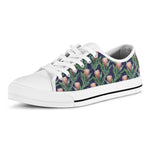 Watercolor Protea Pattern Print White Low Top Shoes