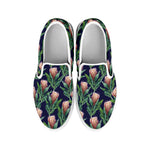 Watercolor Protea Pattern Print White Slip On Shoes