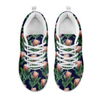 Watercolor Protea Pattern Print White Sneakers