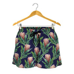 Watercolor Protea Pattern Print Women's Shorts
