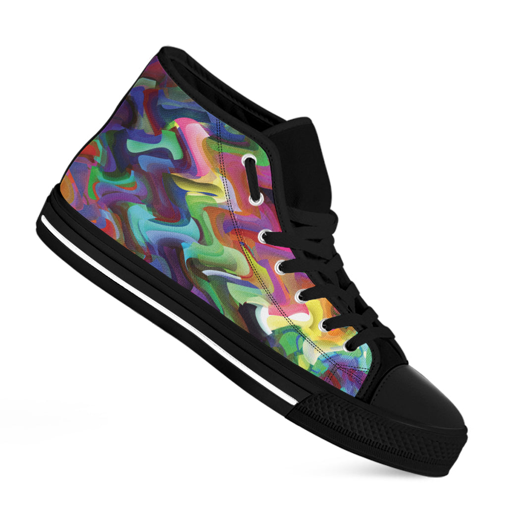 Watercolor Psychedelic Print Black High Top Shoes
