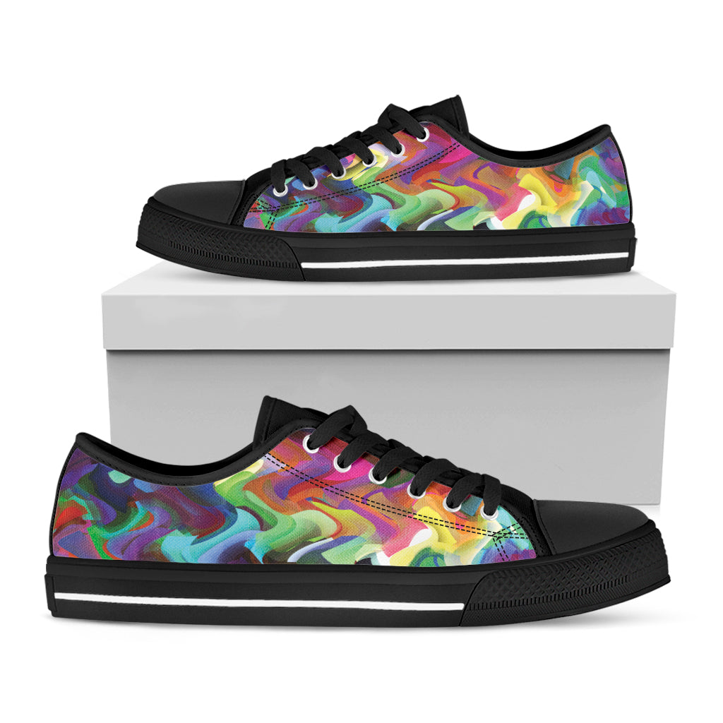 Watercolor Psychedelic Print Black Low Top Shoes