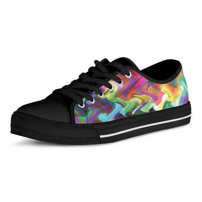 Watercolor Psychedelic Print Black Low Top Shoes