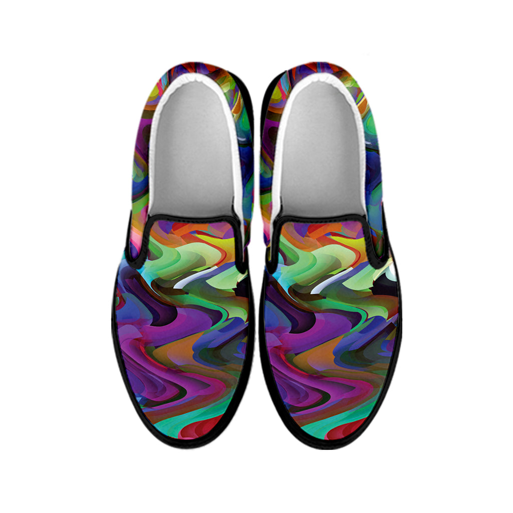Watercolor Psychedelic Print Black Slip On Shoes