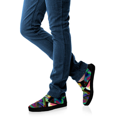 Watercolor Psychedelic Print Black Slip On Shoes