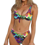 Watercolor Psychedelic Print Front Bow Tie Bikini