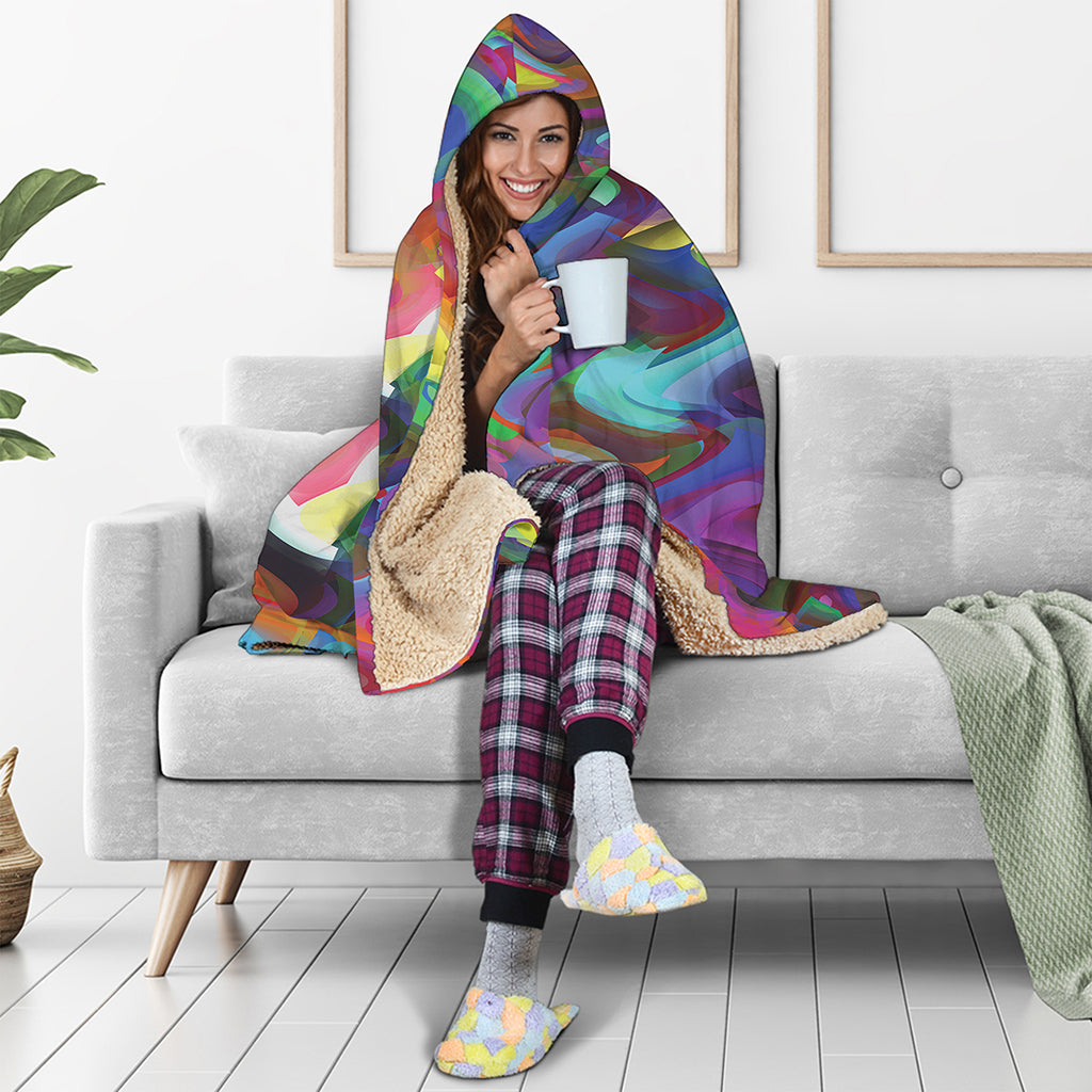 Watercolor Psychedelic Print Hooded Blanket