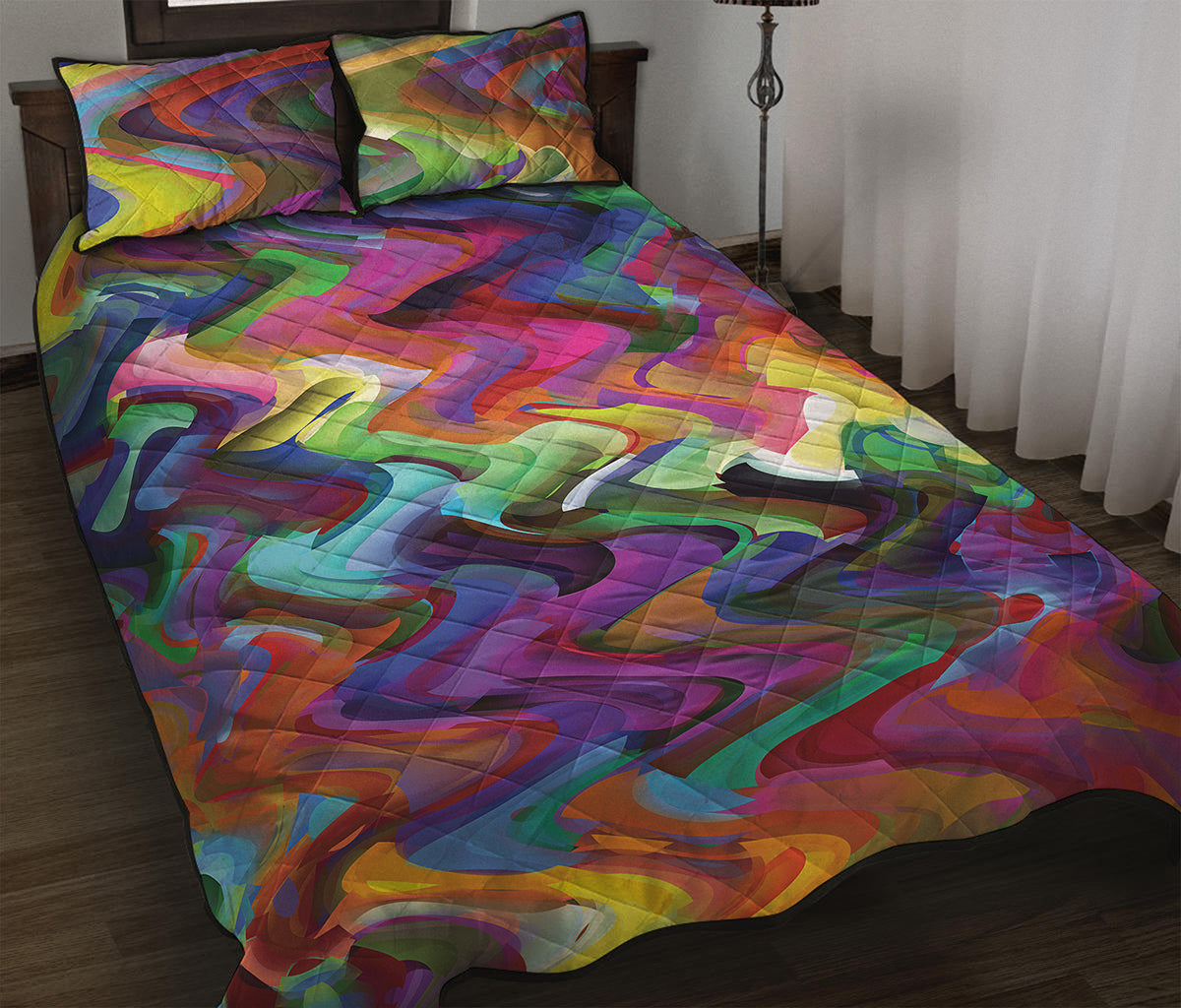 Watercolor Psychedelic Print Quilt Bed Set