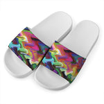 Watercolor Psychedelic Print White Slide Sandals