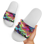 Watercolor Psychedelic Print White Slide Sandals