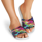 Watercolor Psychedelic Print White Slide Sandals