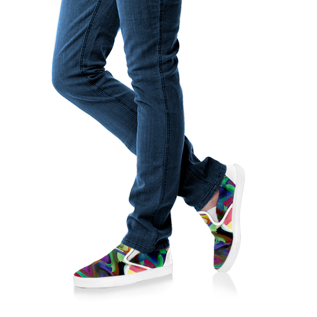 Watercolor Psychedelic Print White Slip On Shoes