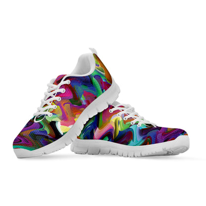 Watercolor Psychedelic Print White Sneakers