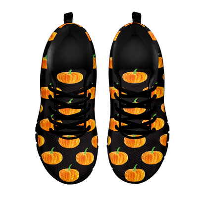 Watercolor Pumpkin Pattern Print Black Sneakers