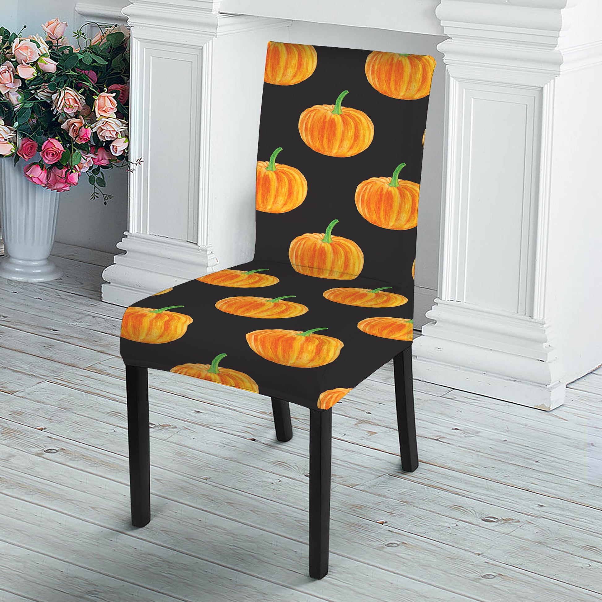 Watercolor Pumpkin Pattern Print Dining Chair Slipcover