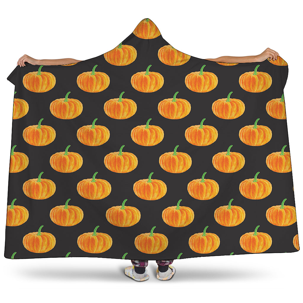Watercolor Pumpkin Pattern Print Hooded Blanket