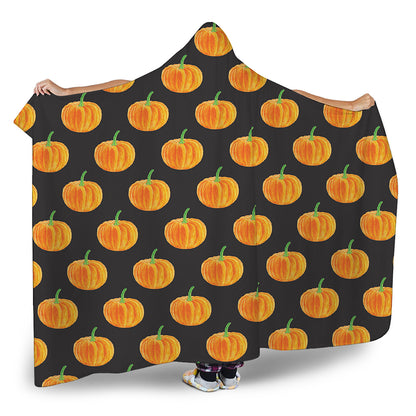 Watercolor Pumpkin Pattern Print Hooded Blanket
