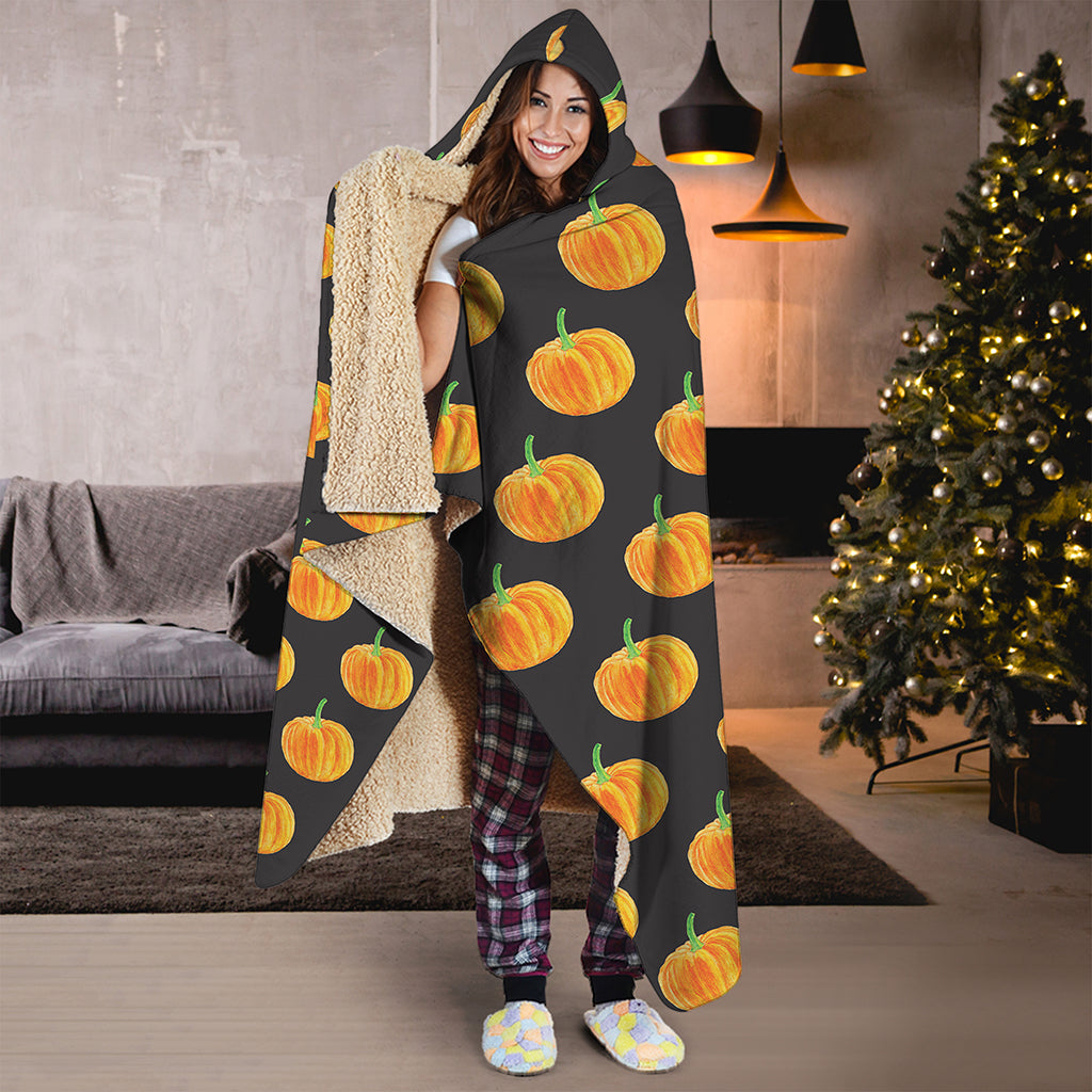 Watercolor Pumpkin Pattern Print Hooded Blanket