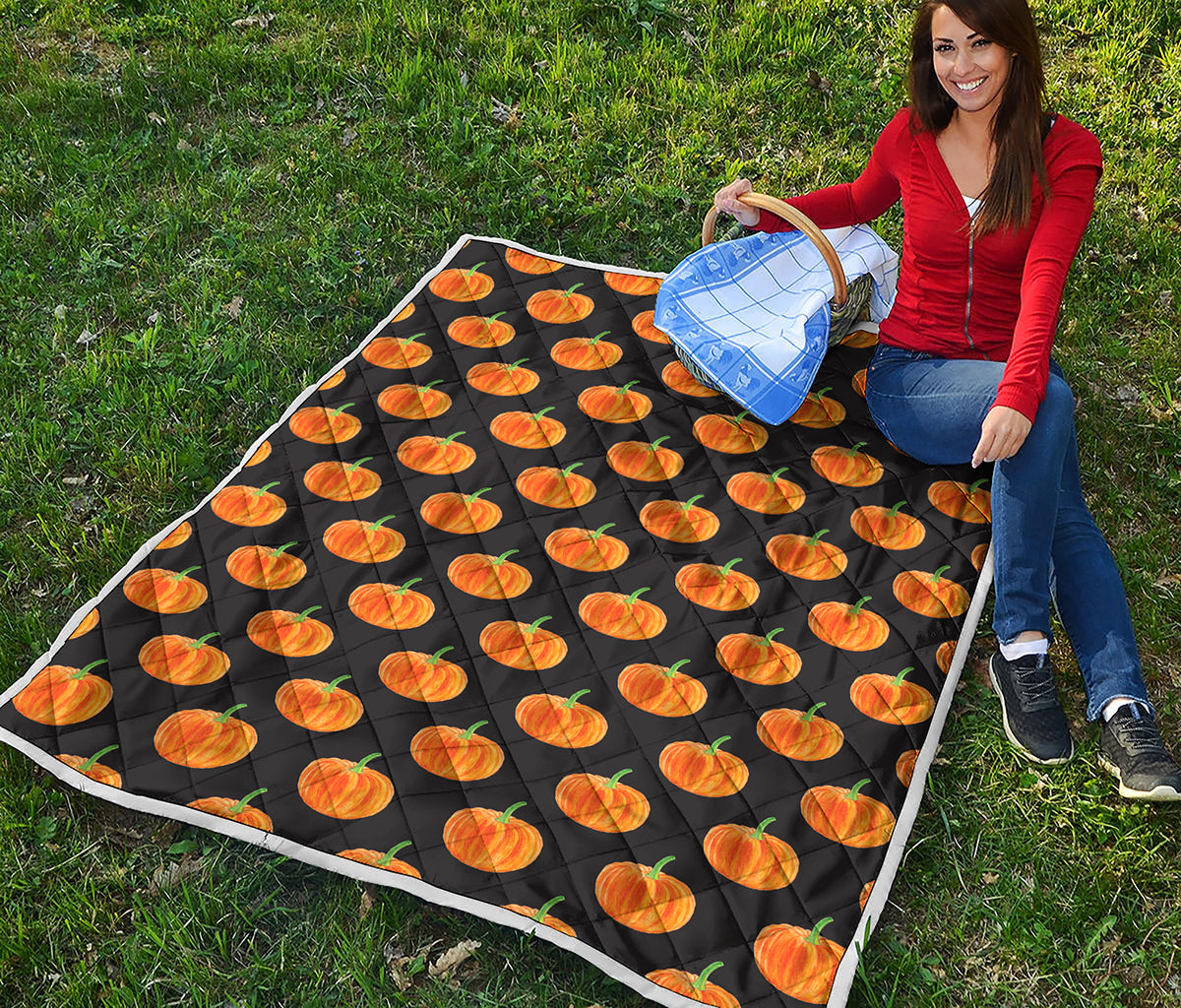 Watercolor Pumpkin Pattern Print Quilt