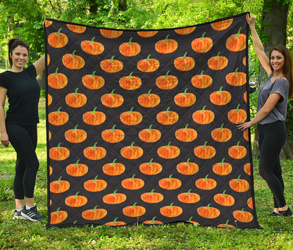 Watercolor Pumpkin Pattern Print Quilt