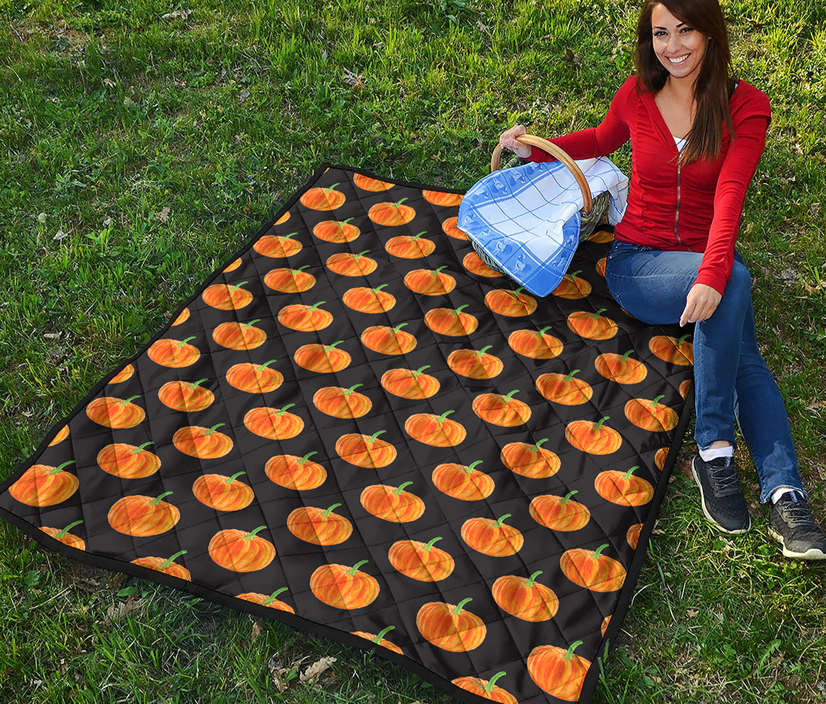Watercolor Pumpkin Pattern Print Quilt