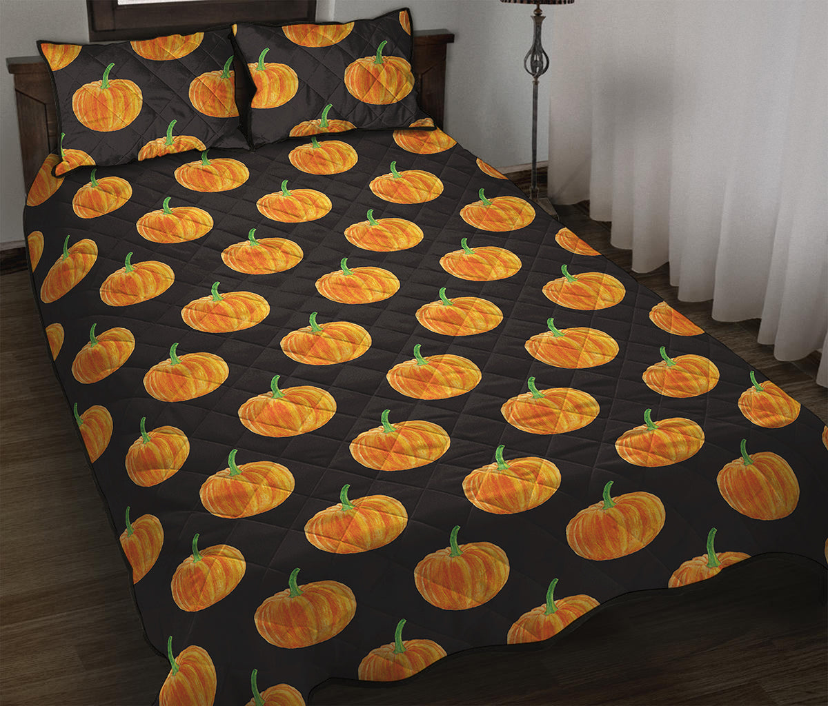 Watercolor Pumpkin Pattern Print Quilt Bed Set