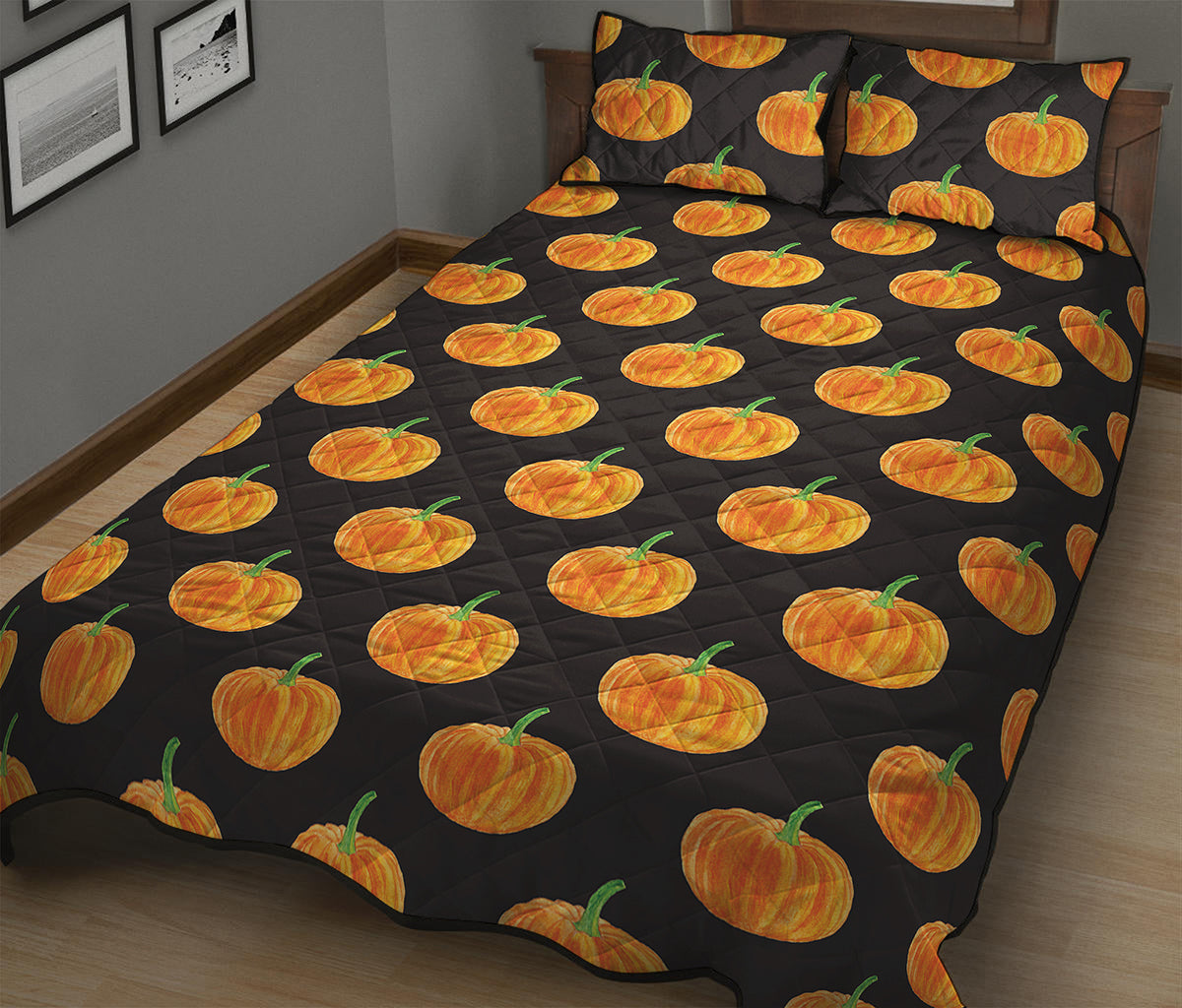 Watercolor Pumpkin Pattern Print Quilt Bed Set