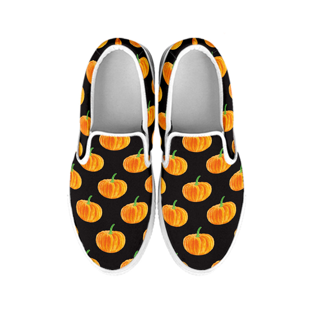 Watercolor Pumpkin Pattern Print White Slip On Shoes