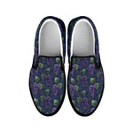 Watercolor Purple Grapes Pattern Print Black Slip On Shoes